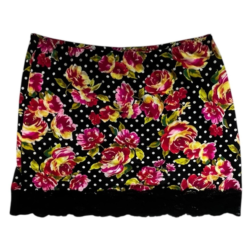 Victoria's Secret Black Satin Floral Mini Skirt NWT M